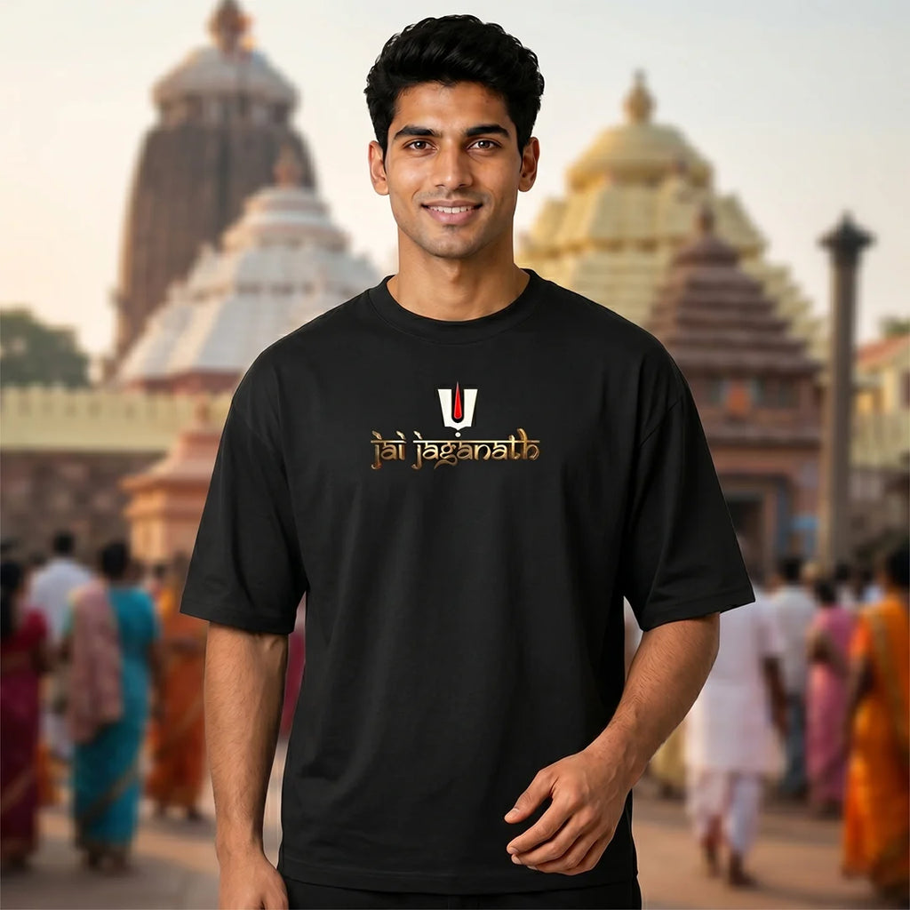 Premium Oversized Jai Jagannath Graphic T-Shirt - 240 GSM Pure Cotton, Soft Biowashed