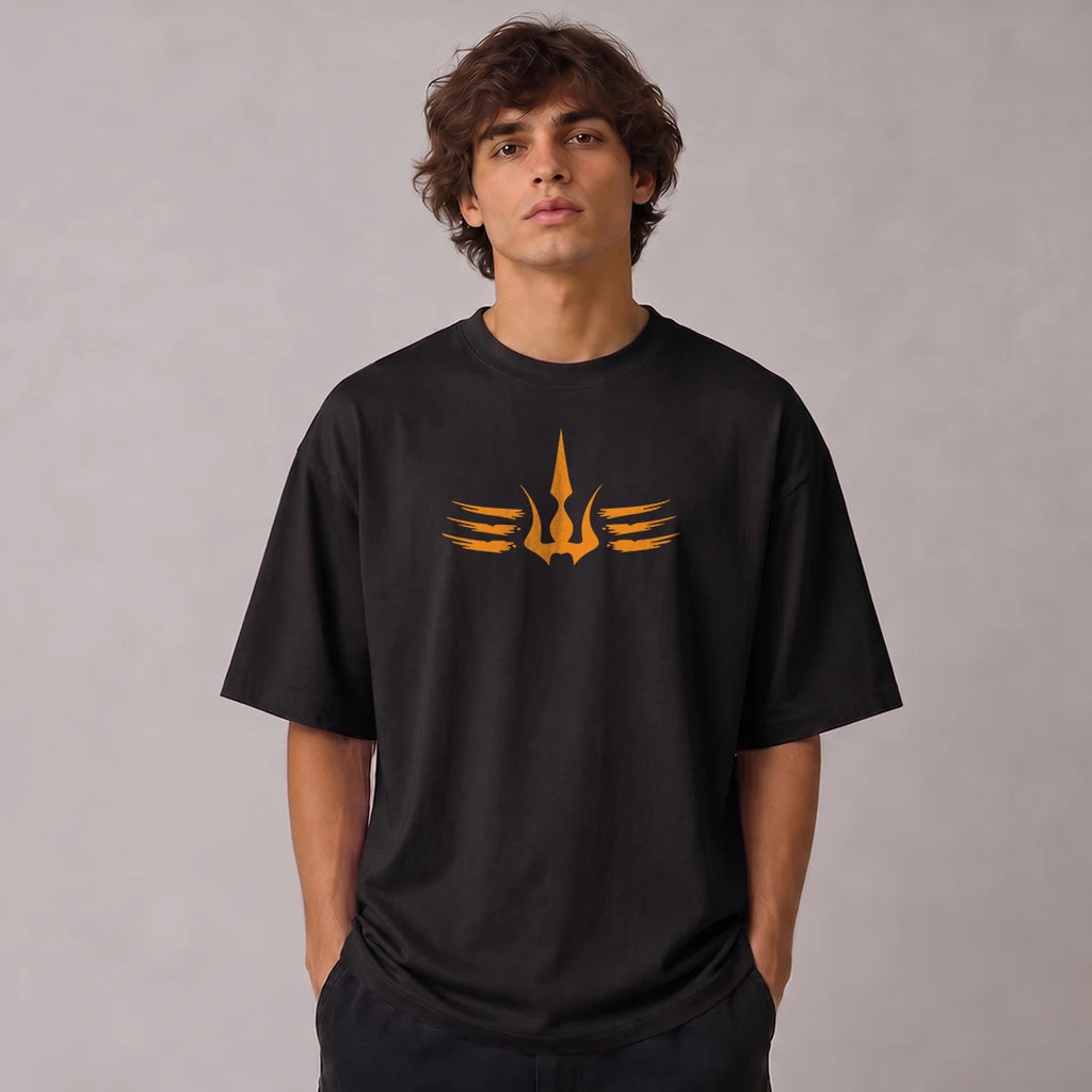 Mahadev Trishul Drop Shoulder T-Shirt | Heavyweight 240 GSM Pure Cotton