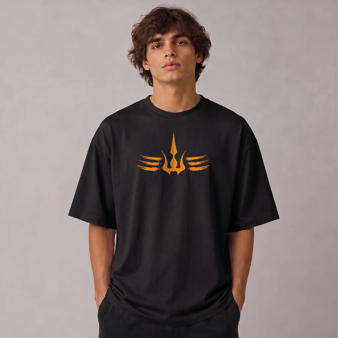 Mahadev Trishul Drop Shoulder T-Shirt | Heavyweight 240 GSM Pure Cotton