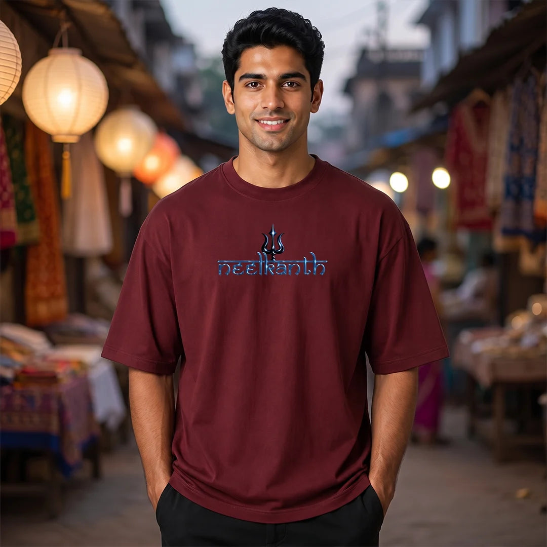 Premium Neelkanth Mahadev Oversized Pure Cotton T-Shirt | 240 GSM Heavyweight Spiritual Streetwear Graphic Tee