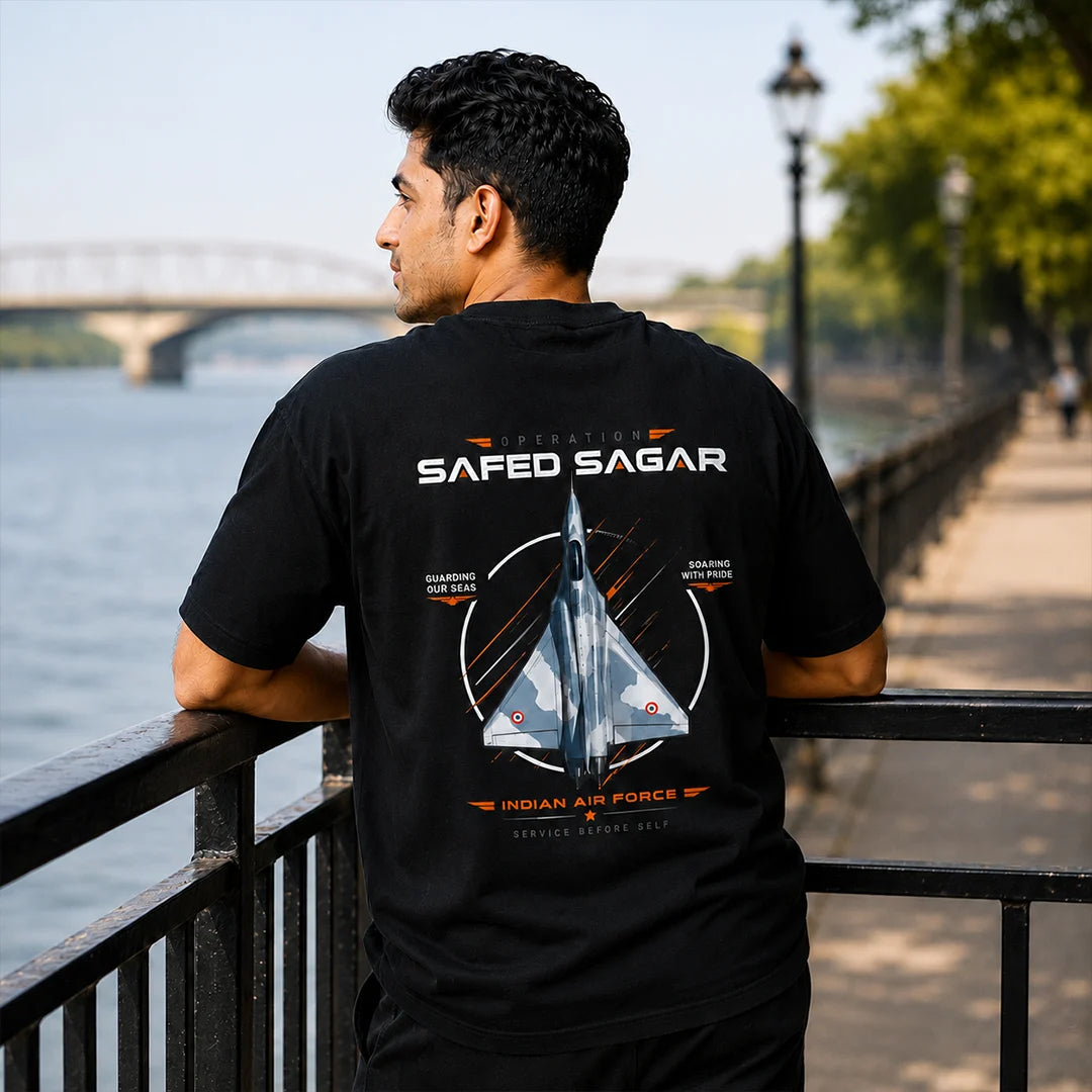 Men's Oversized Graphic T-Shirt - Operation Safed Sagar IAF Tribute, 240 GSM Pure Cotton, Bio-Washed