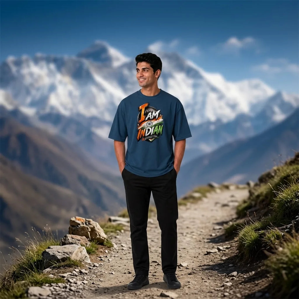 Men's "I Am Indian" Pride Oversized Graphic T-Shirt - 240 GSM Pure Cotton, Bio-Washed