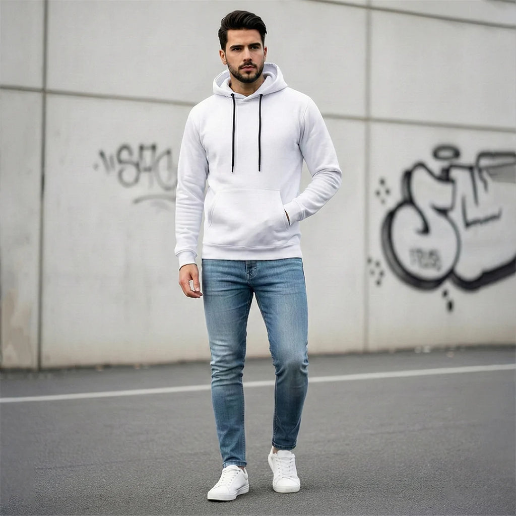 Men's Premium Solid Hoodie | Classic Regular Fit Cotton Blend Pullover Hoodie with Kangaroo Pocket | Essential Casual Winter Streetwear