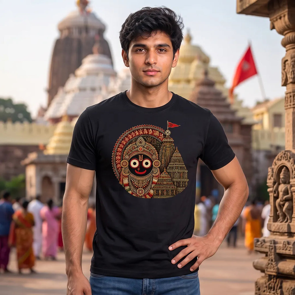 Men's Jagannath Puri Printed Round Neck Regular Fit T-Shirt (180 GSM)