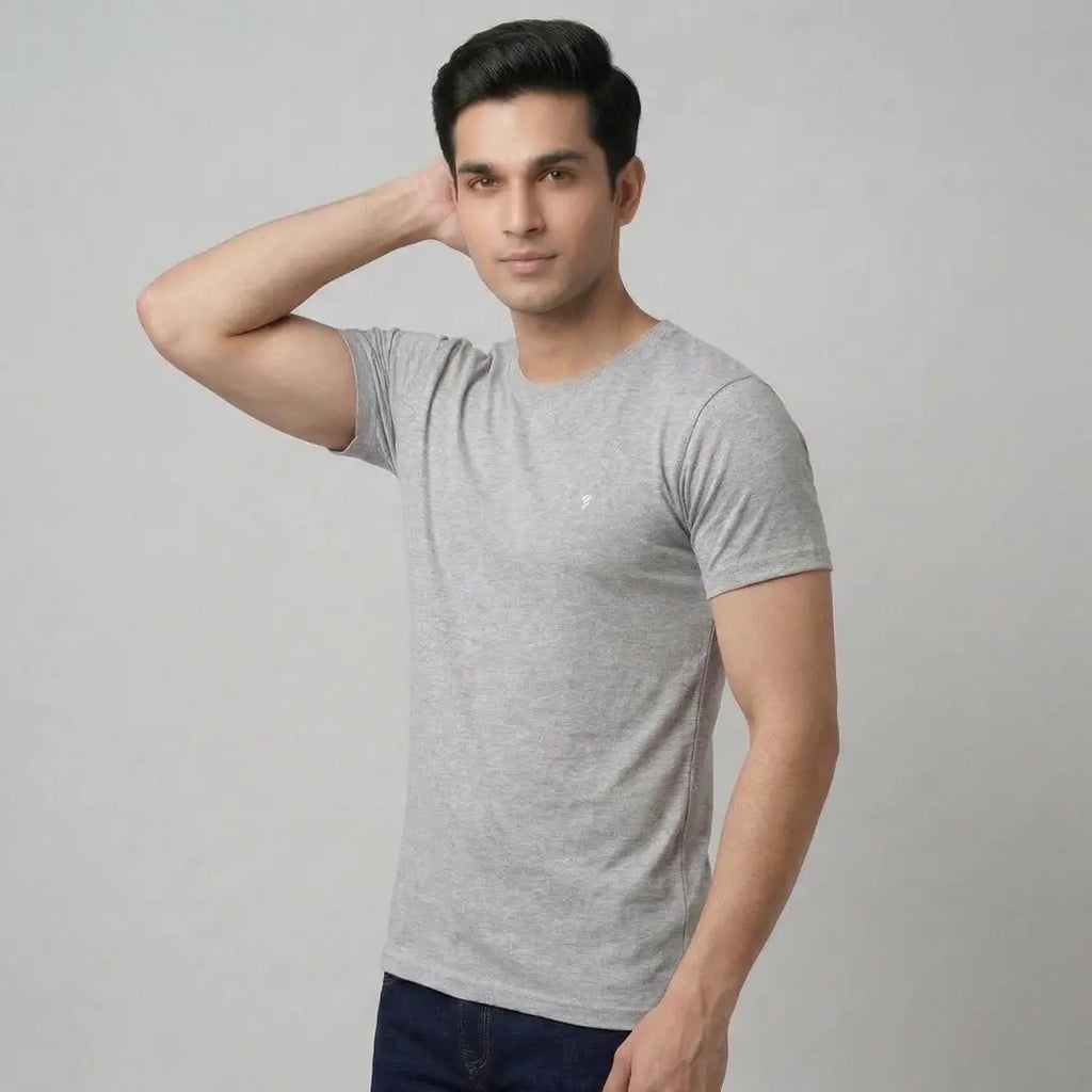 Men's Regular Fit Round Neck T-Shirt – Premium 180 GSM Biowashed Cotton Blend Half Sleeve Tee