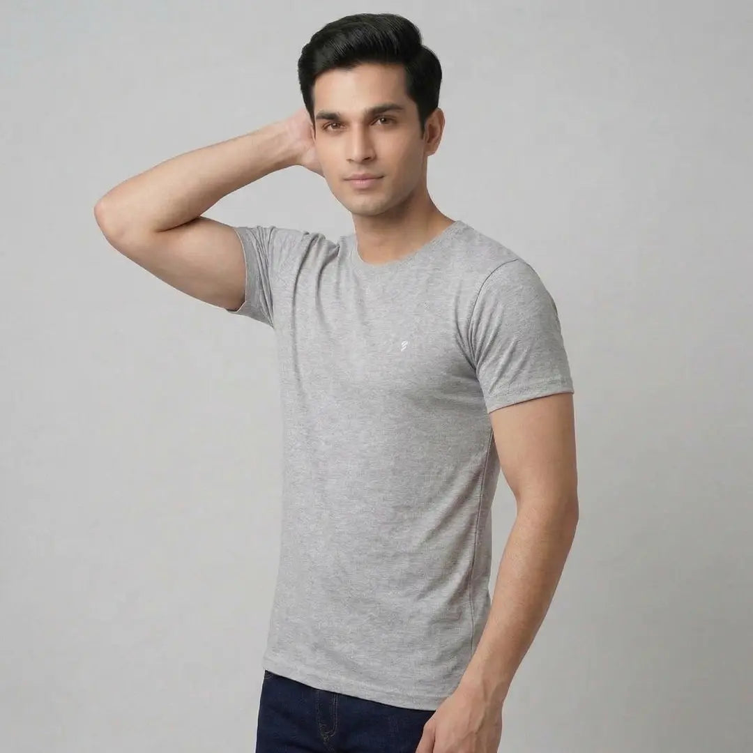 Men's Regular Fit Round Neck T-Shirt – Premium 180 GSM Biowashed Cotton Blend Half Sleeve Tee