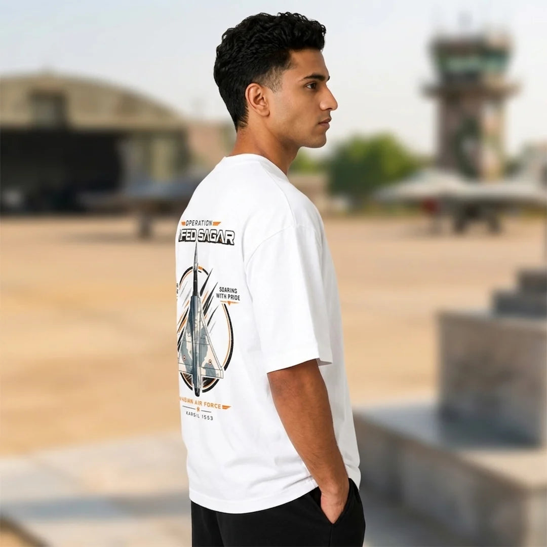 Men's Oversized Graphic T-Shirt - Operation Safed Sagar IAF Tribute, 240 GSM Pure Cotton, Bio-Washed