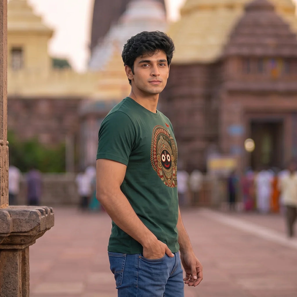 Men's Jagannath Puri Printed Round Neck Regular Fit T-Shirt (180 GSM)