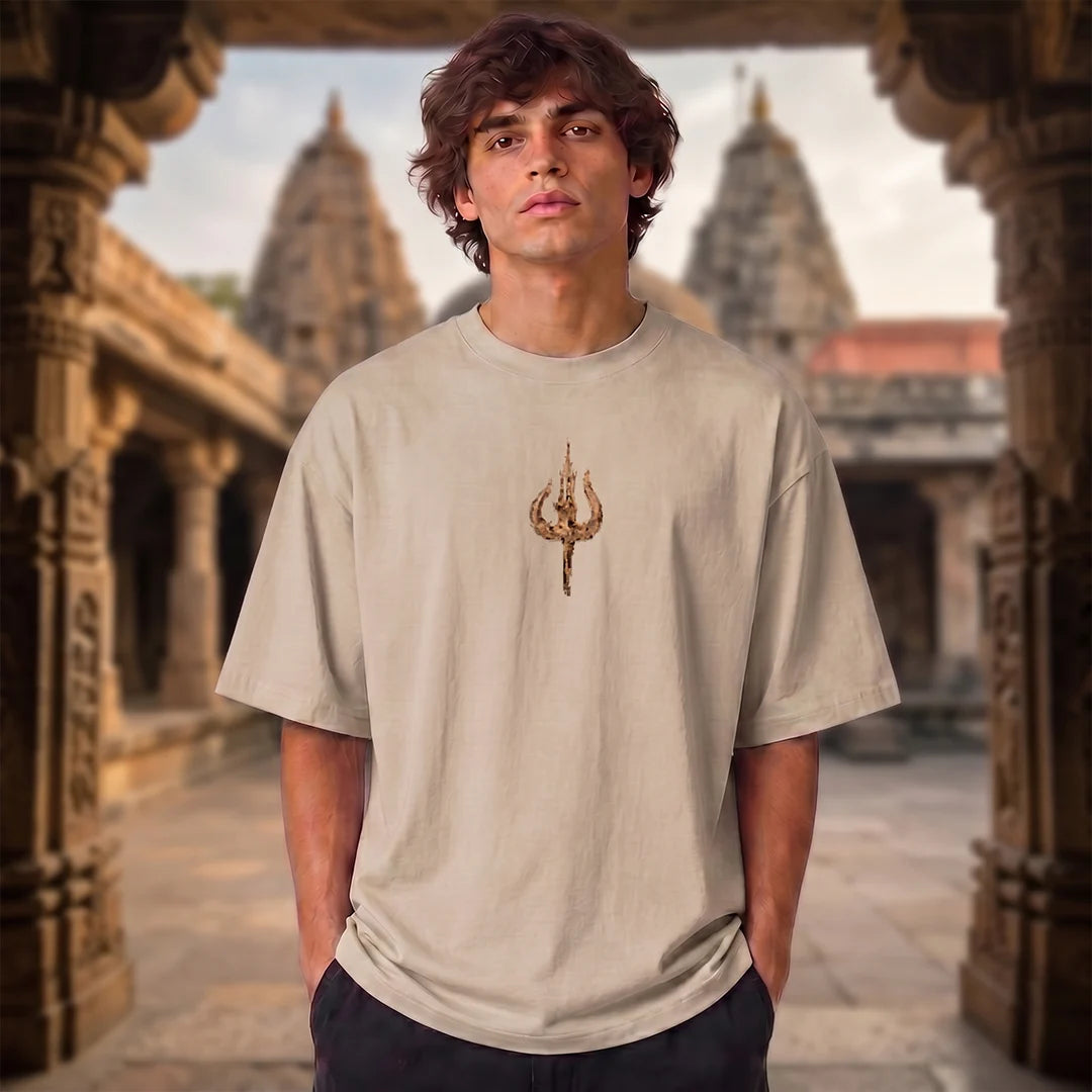 Premium Drop Shoulder T-Shirt | Shiva & Parvati Divine Print | 240 GSM Heavyweight