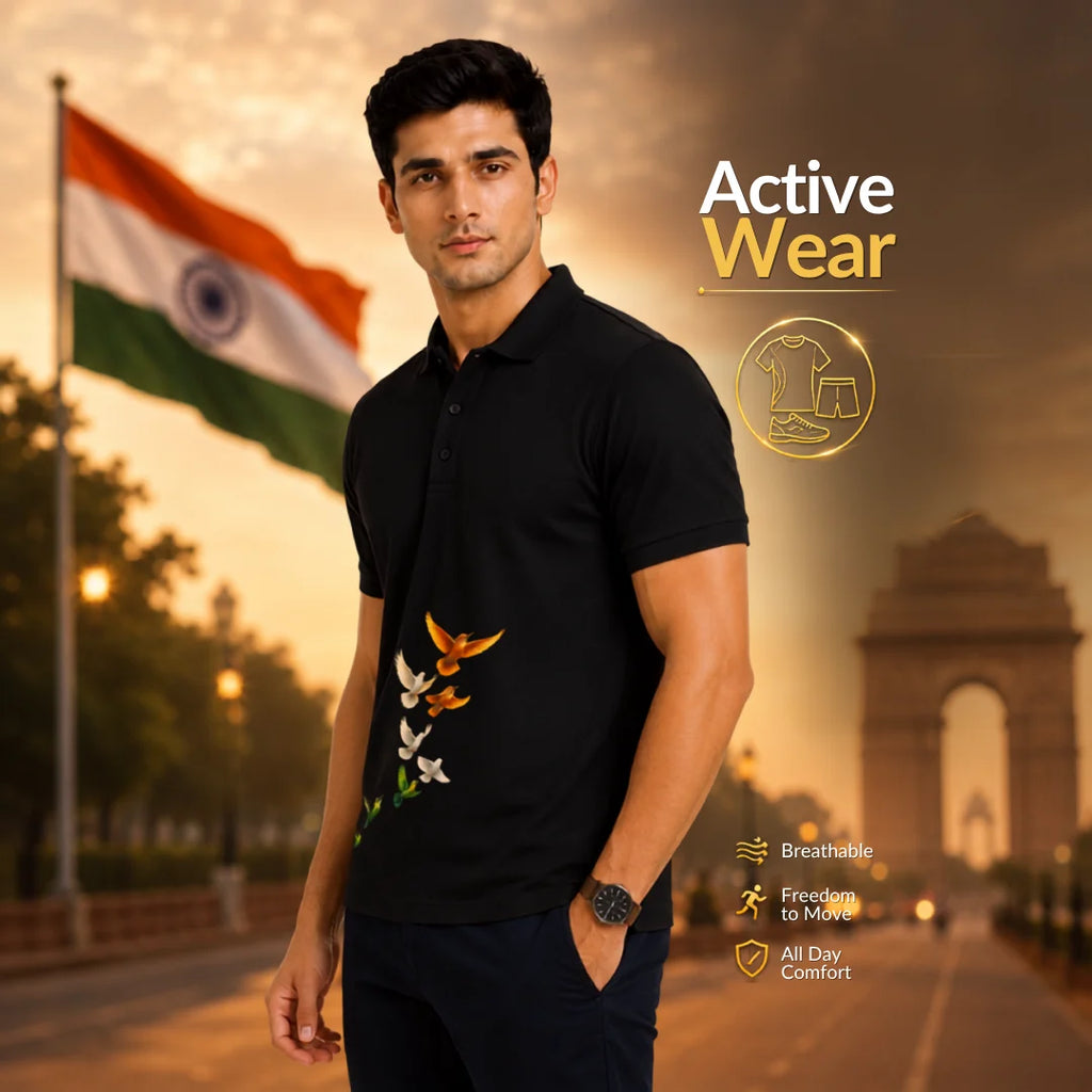 Excello Premium 210GSM Nano Polyester Polo T-Shirt | Regular Fit Patriotic Bird Graphic Polo for Men