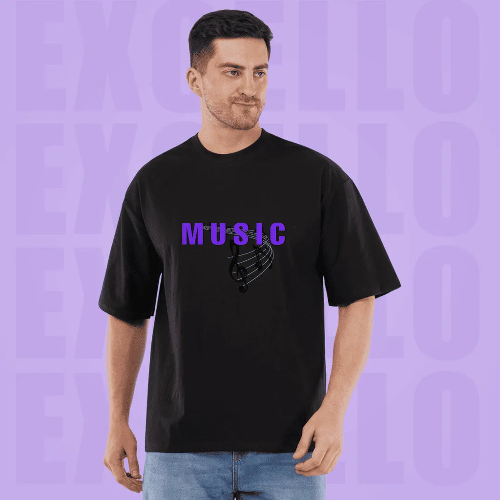 Oversized Music Graphic Back Print T-Shirt for Men