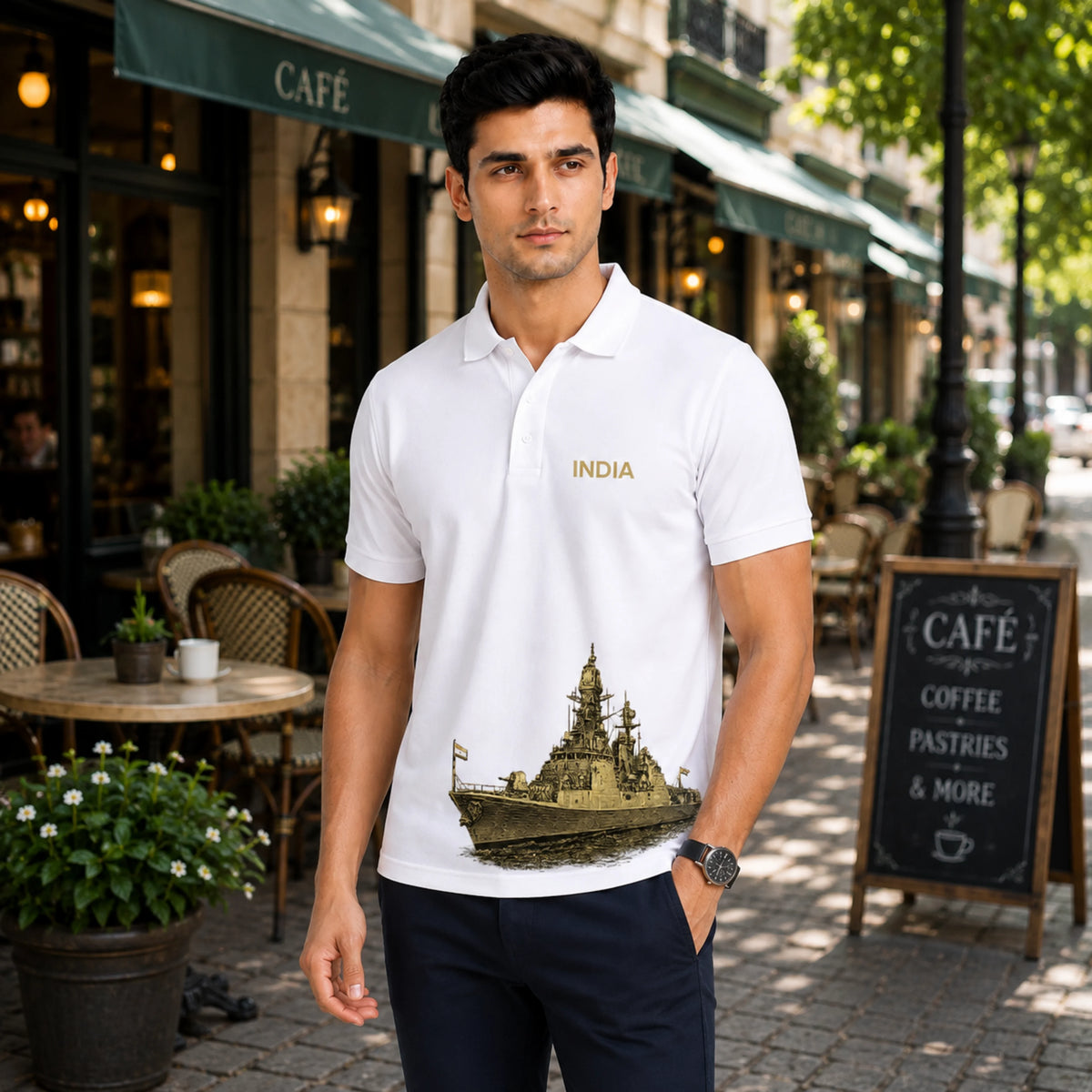 Patriotic India Naval Ship Polo for Men - 210 GSM Breathable T-Shirt