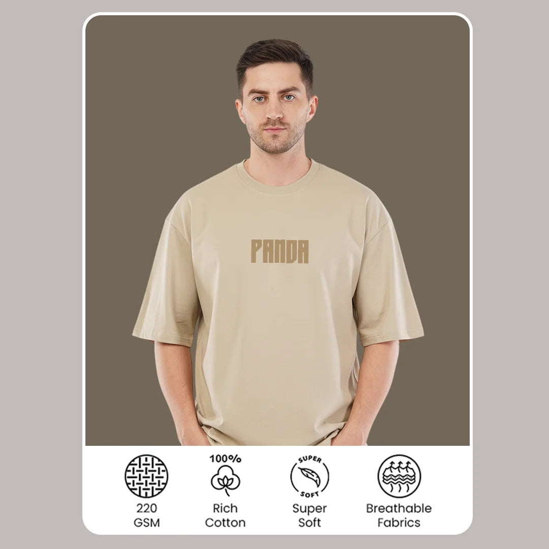 Men's "Kung Fu Panda" Oversized Graphic T-Shirt – 100% Rich Cotton, 220 GSM Streetwear Tee – Beige