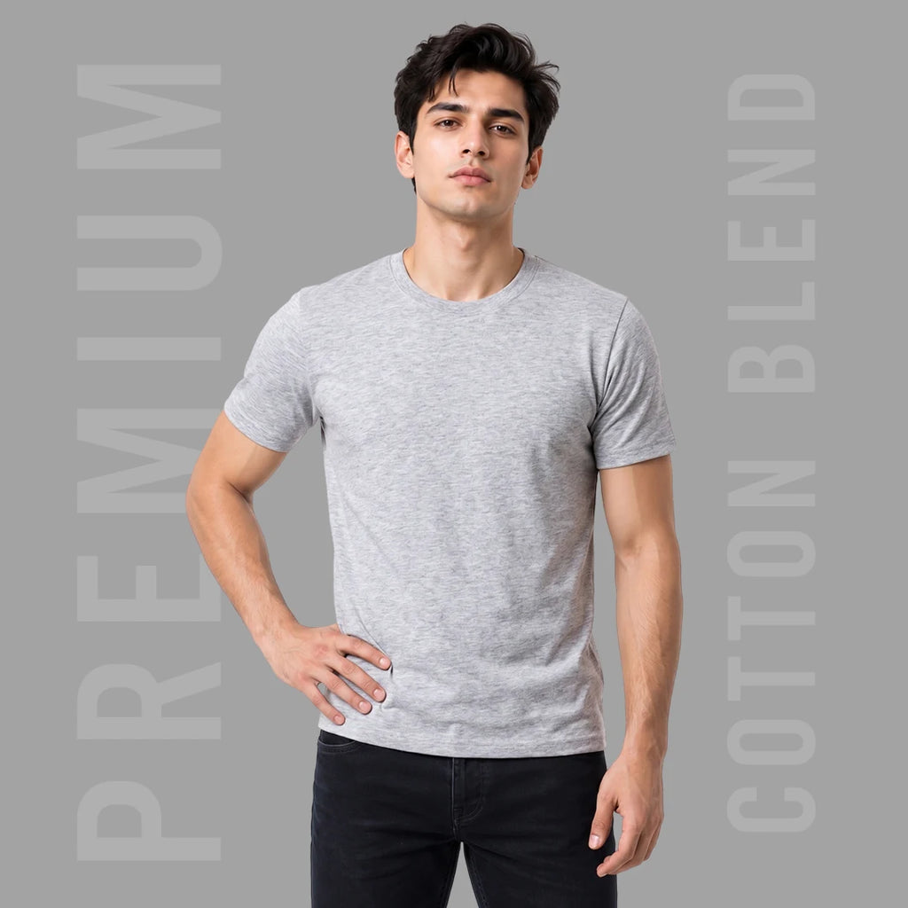 Premium Men's Cotton Blend Round Neck T-Shirt - Regular Fit, 180 GSM, Double Bio-Wash