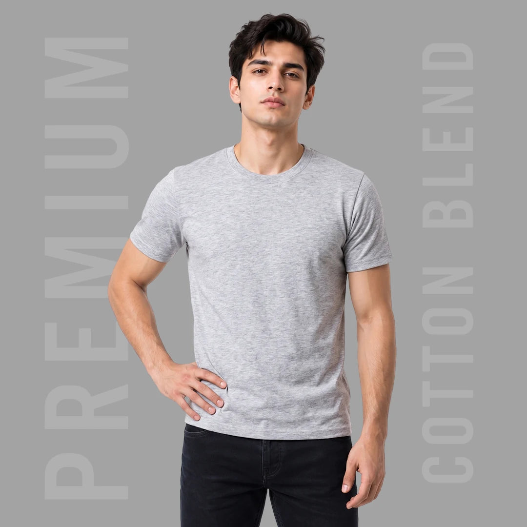 Premium Men's Cotton Blend Round Neck T-Shirt - Regular Fit, 180 GSM, Double Bio-Wash