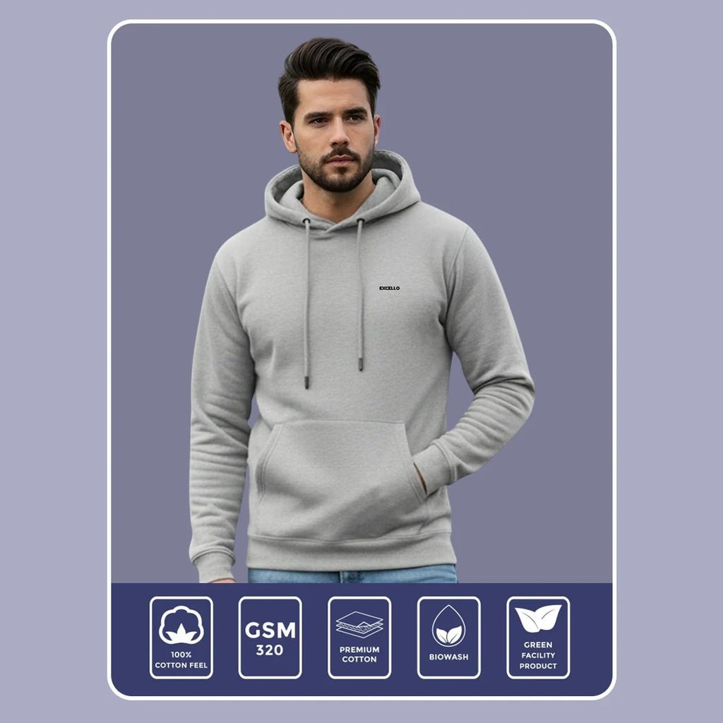 Excello Men’s Premium  Hoodie | Heavyweight Cotton | Bio-Washed Winter Pullover Hoodies
