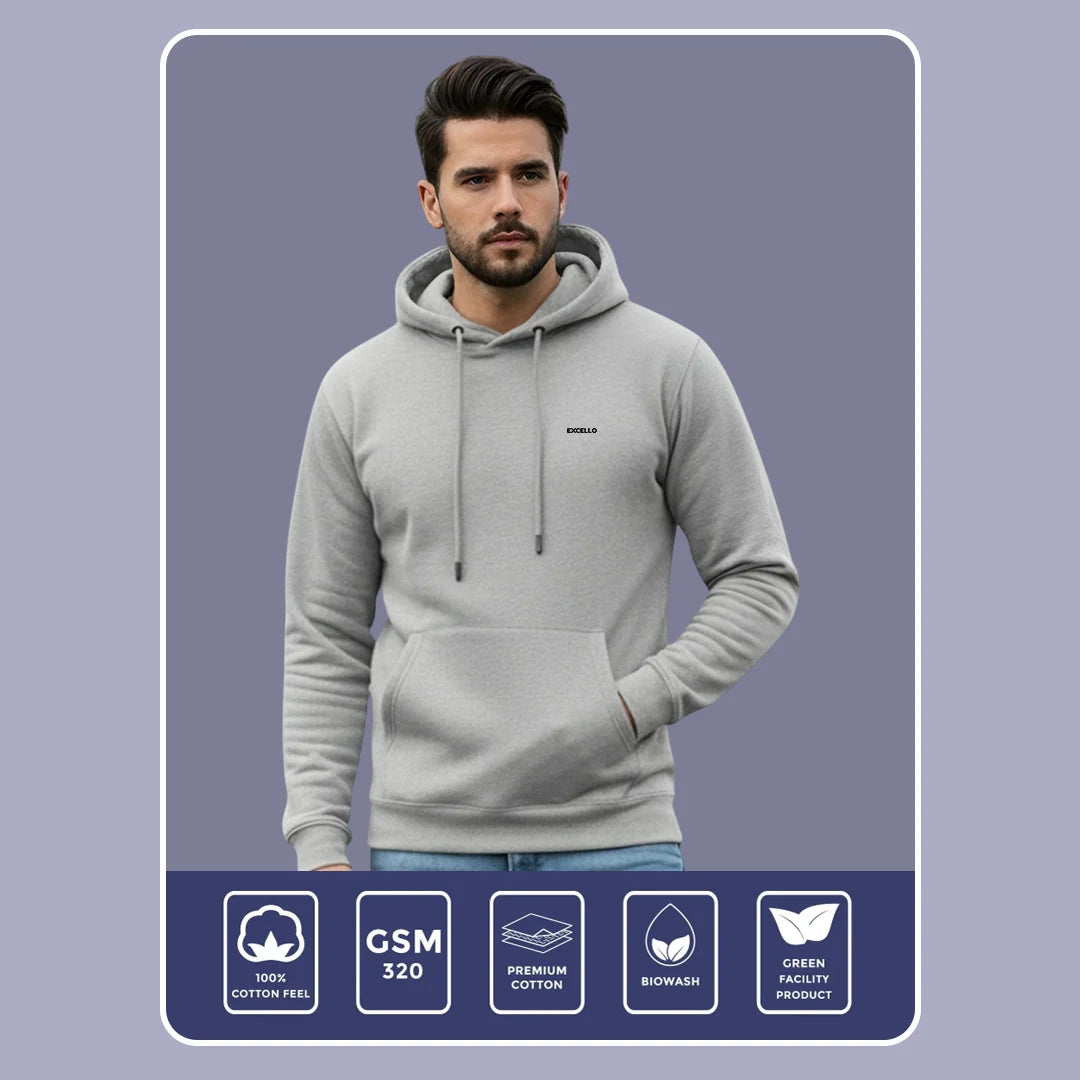 Excello Men’s Premium  Hoodie | Heavyweight Cotton | Bio-Washed Winter Pullover Hoodies