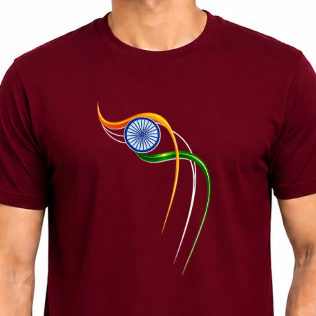 Excello Men's Patriotic Ashoka Chakra Graphic T-Shirt | 180 GSM Pure Cotton | Double Bio-Washed | Premium DTF Print