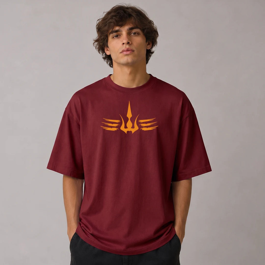 Mahadev Trishul Drop Shoulder T-Shirt | Heavyweight 240 GSM Pure Cotton