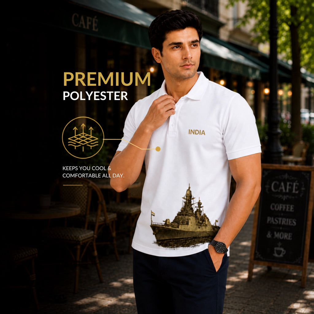 Patriotic India Naval Ship Polo for Men - 210 GSM Breathable T-Shirt