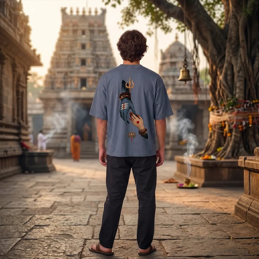 Premium Drop Shoulder T-Shirt | Shiva & Parvati Divine Print | 240 GSM Heavyweight