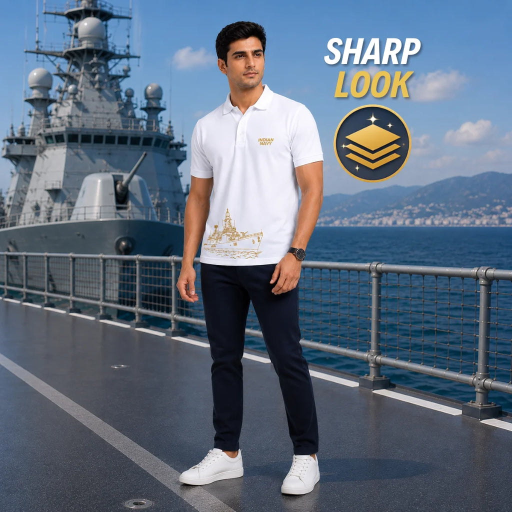 Excello Premium Indian Navy Tribute Polo T-Shirt | 210 GSM Nano Poly Regular Fit