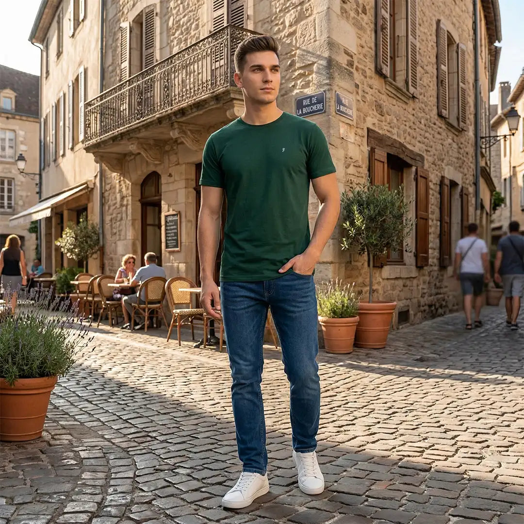 Men's Regular Fit Crew Neck T-Shirt, 100% Pure Cotton, 180 GSM, Breathable Everyday Wear