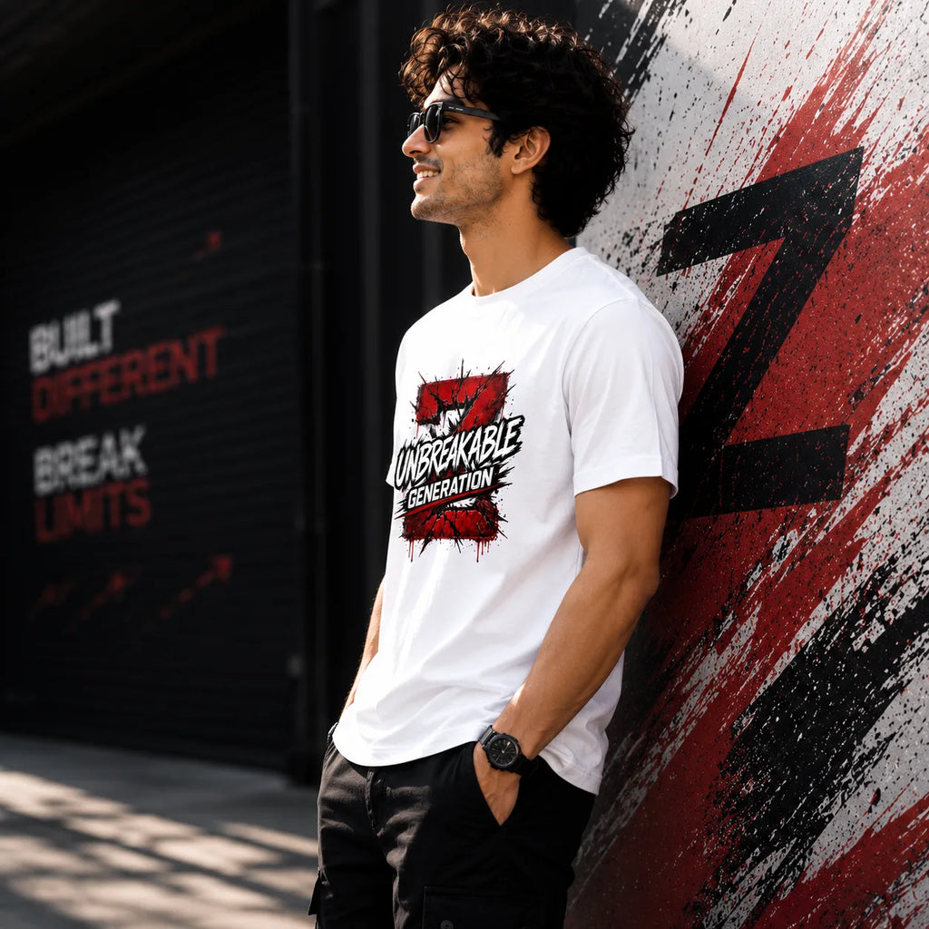 Excello Men's 'Unbreakable Generation Z' Graphic Printed T-Shirt | 180 GSM Pure Cotton Regular Fit