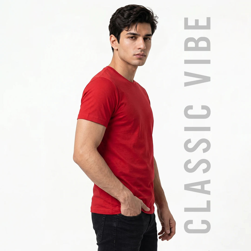 Premium Men's Cotton Blend Round Neck T-Shirt - Regular Fit, 180 GSM, Double Bio-Wash