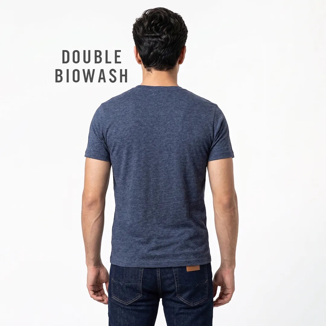 Premium Men's Cotton Blend Round Neck T-Shirt - Regular Fit, 180 GSM, Double Bio-Wash
