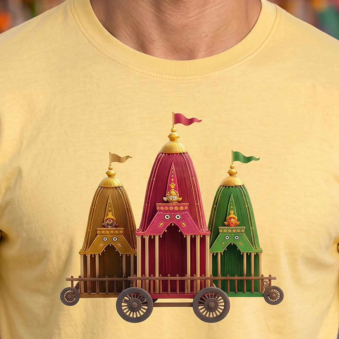 Premium Men's Pure Cotton Jagannath Puri Rath Yatra Chariot Graphic T-Shirt
