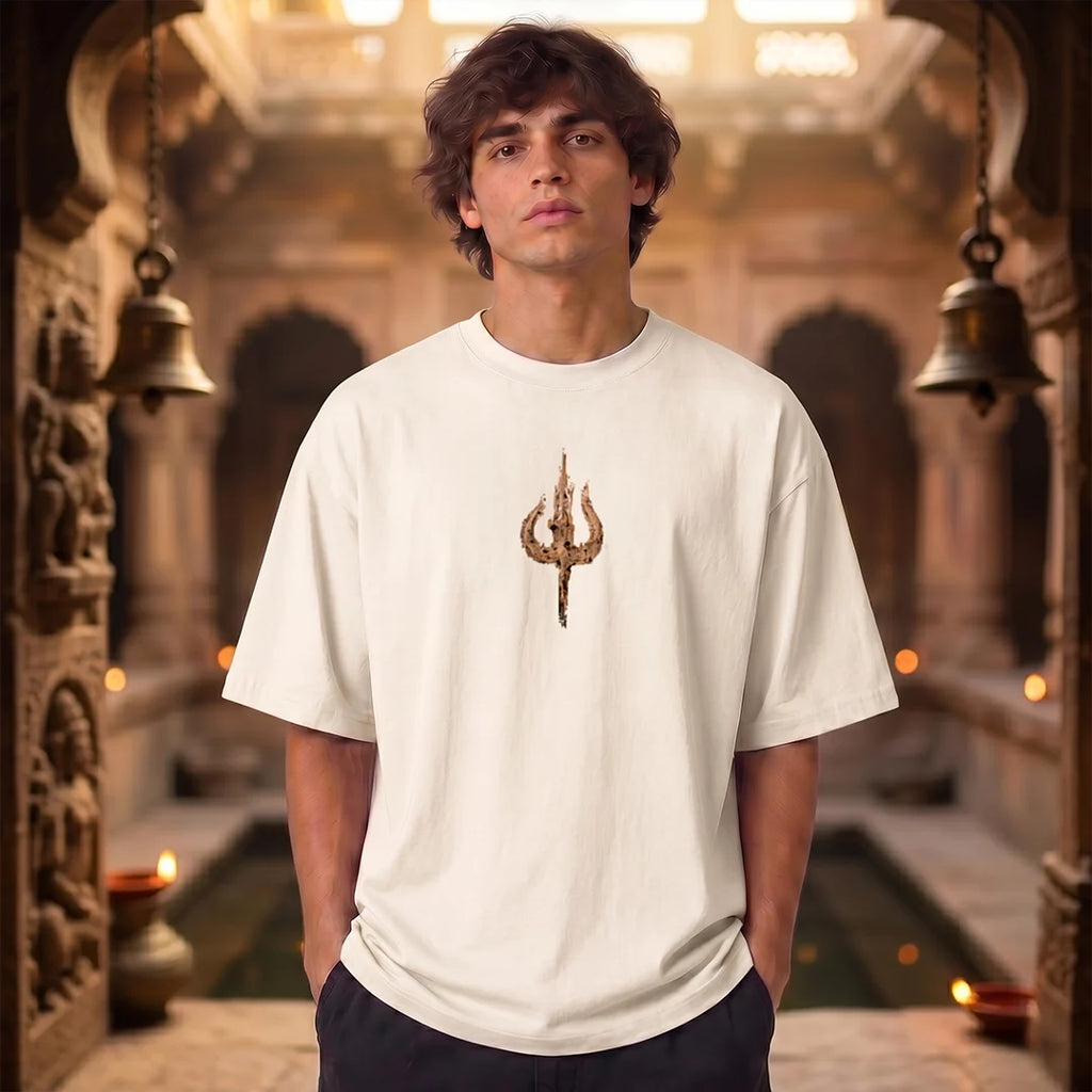 Premium Drop Shoulder T-Shirt | Shiva & Parvati Divine Print | 240 GSM Heavyweight