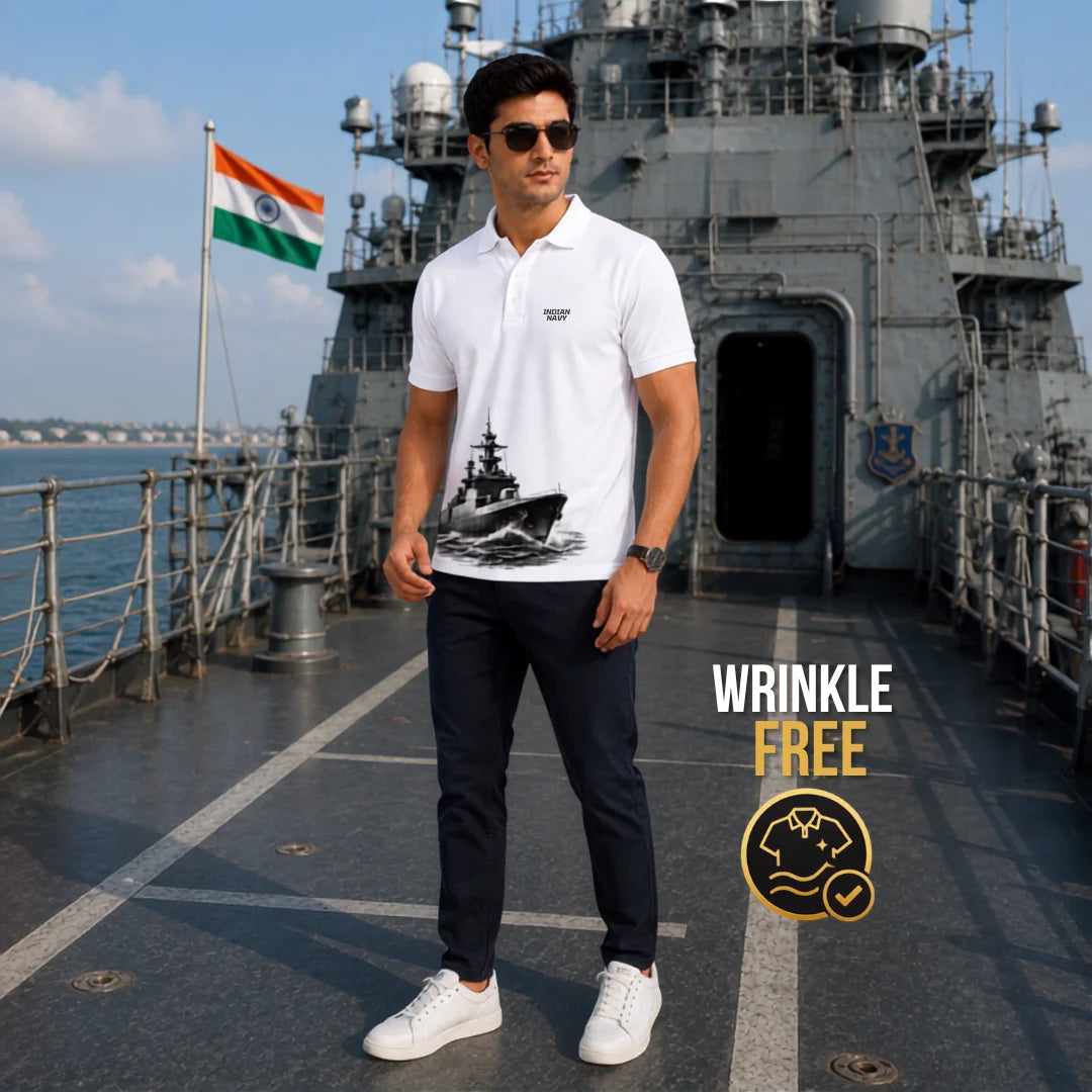 Excello Men's Indian Navy Tribute Polo T-Shirt | 210 GSM Nano Poly Regular Fit