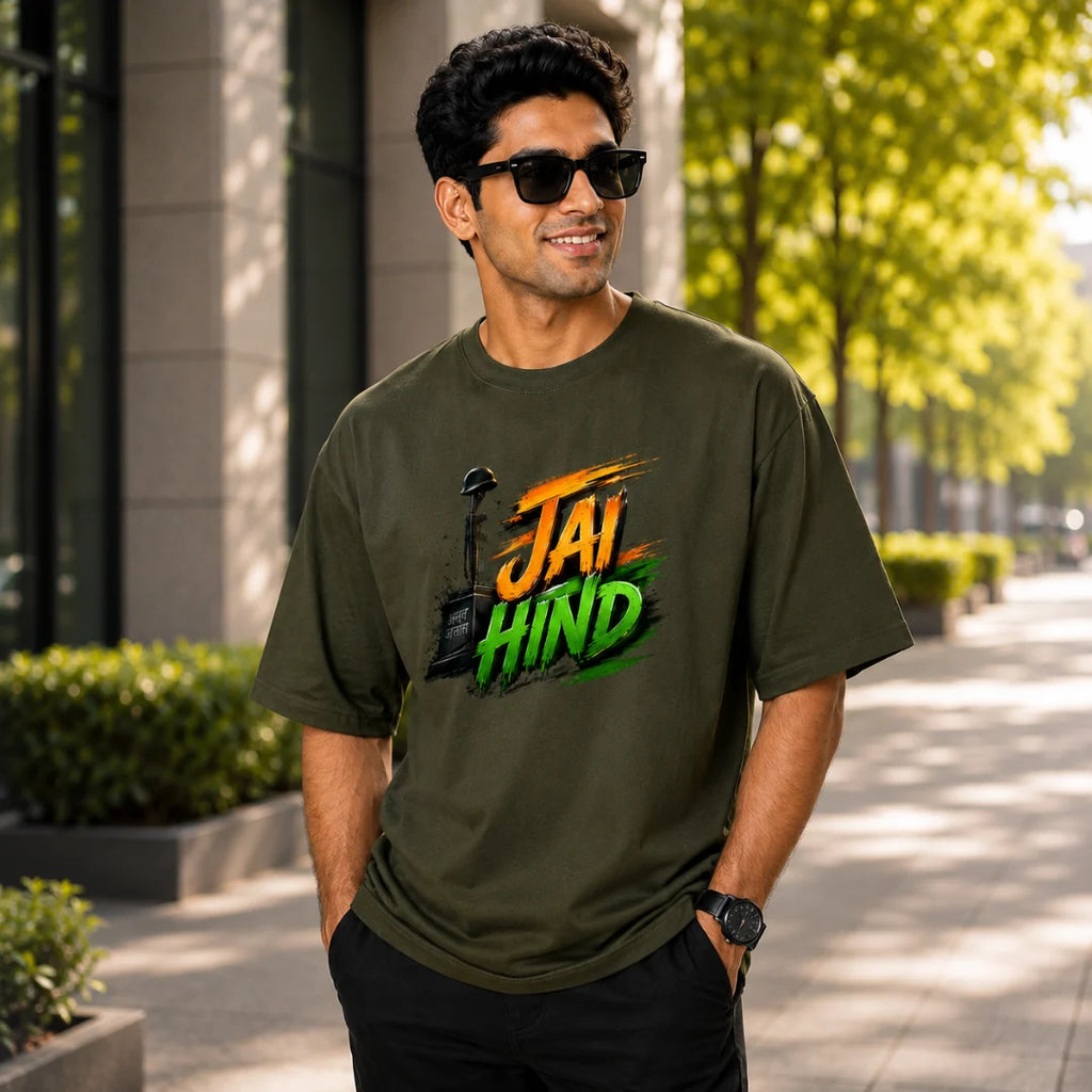 Indian Patriot Jai Hind Graphic Oversized T-Shirt - Heavyweight 240 GSM