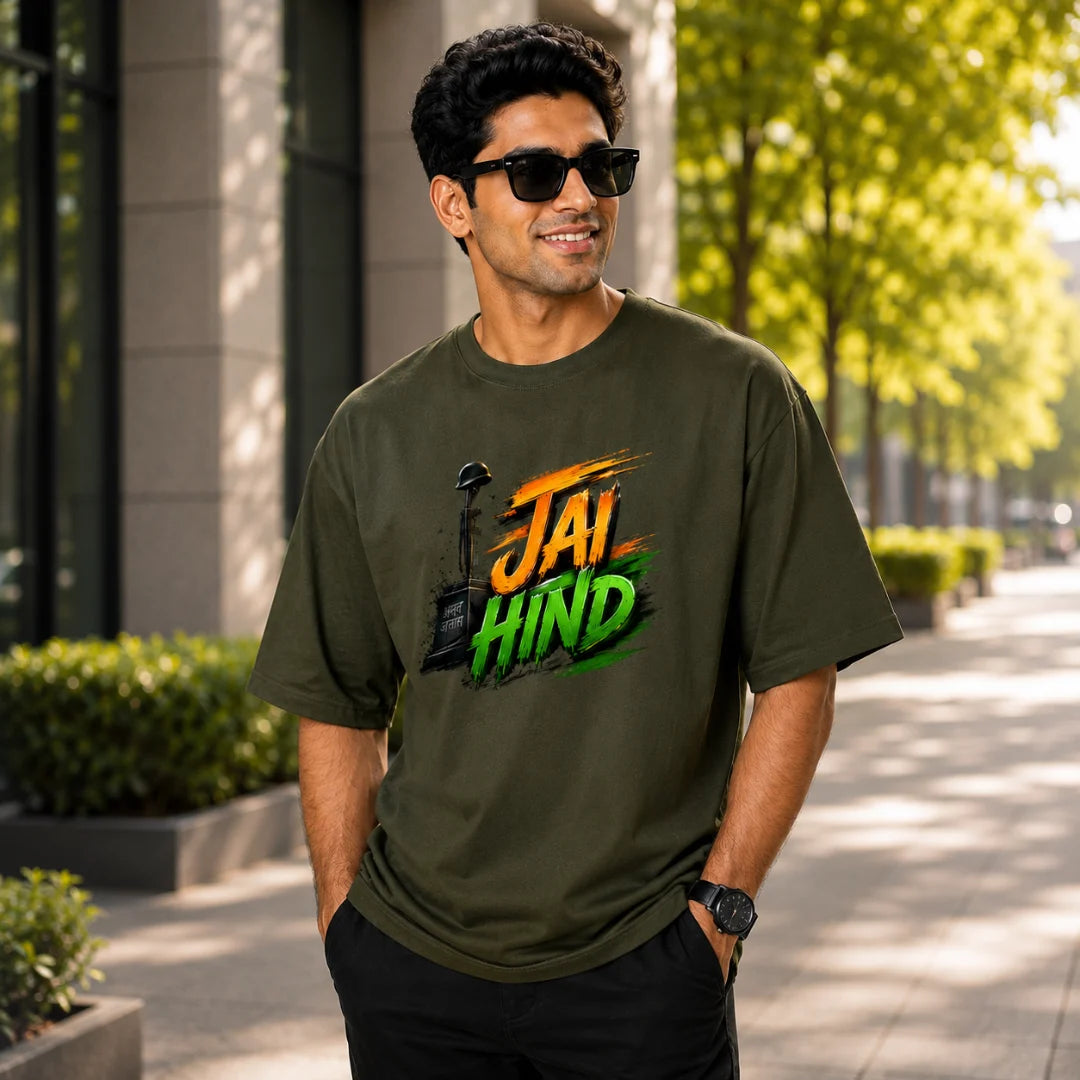 Indian Patriot Jai Hind Graphic Oversized T-Shirt - Heavyweight 240 GSM