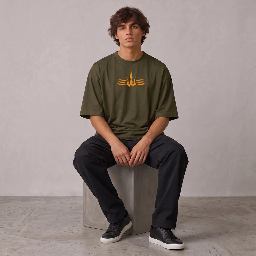 Mahadev Trishul Drop Shoulder T-Shirt | Heavyweight 240 GSM Pure Cotton