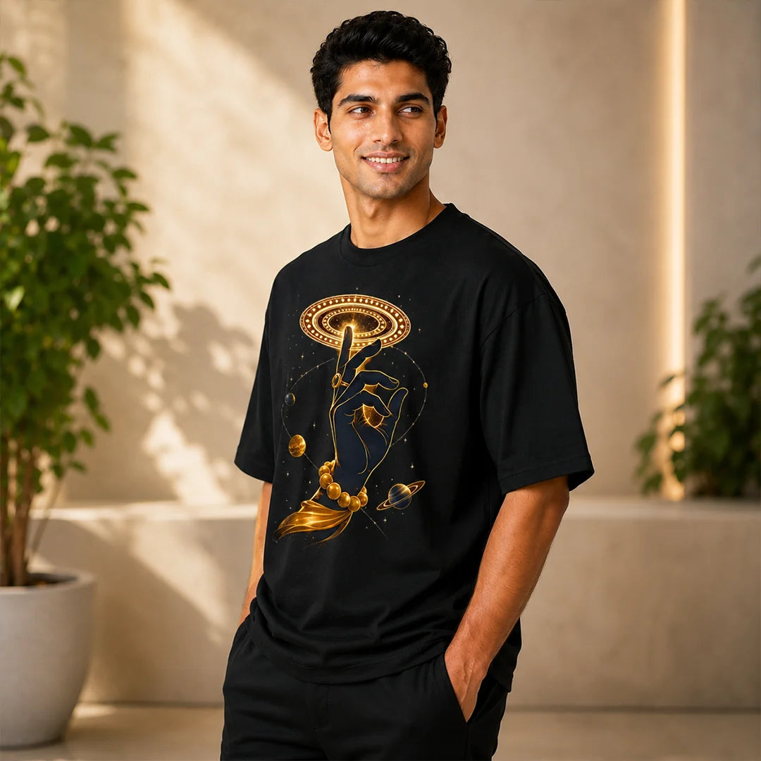 Men's Cosmic Chakra Divine Oversized Graphic T-Shirt - 240 GSM Pure Cotton, Bio-Washed
