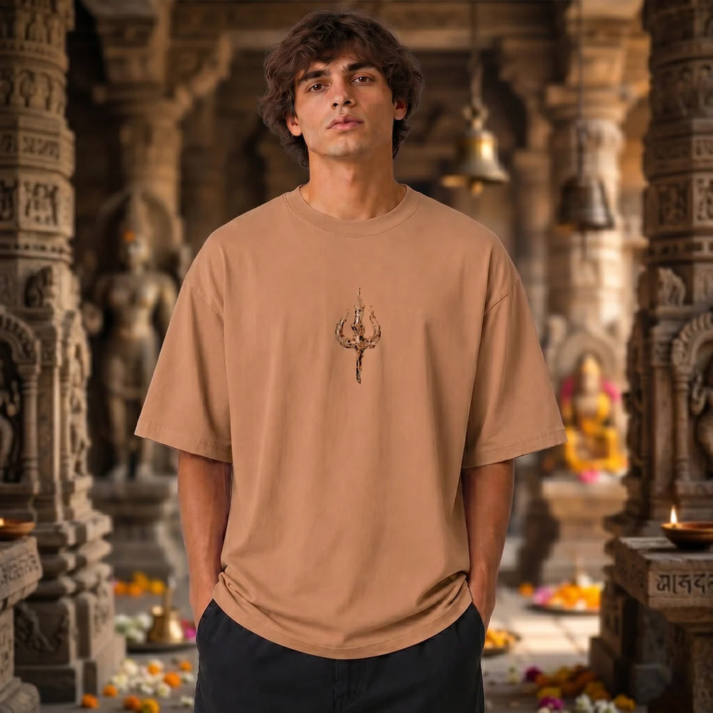Premium Drop Shoulder T-Shirt | Shiva & Parvati Divine Print | 240 GSM Heavyweight