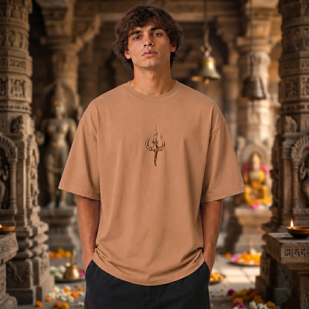 Premium Drop Shoulder T-Shirt | Shiva & Parvati Divine Print | 240 GSM Heavyweight