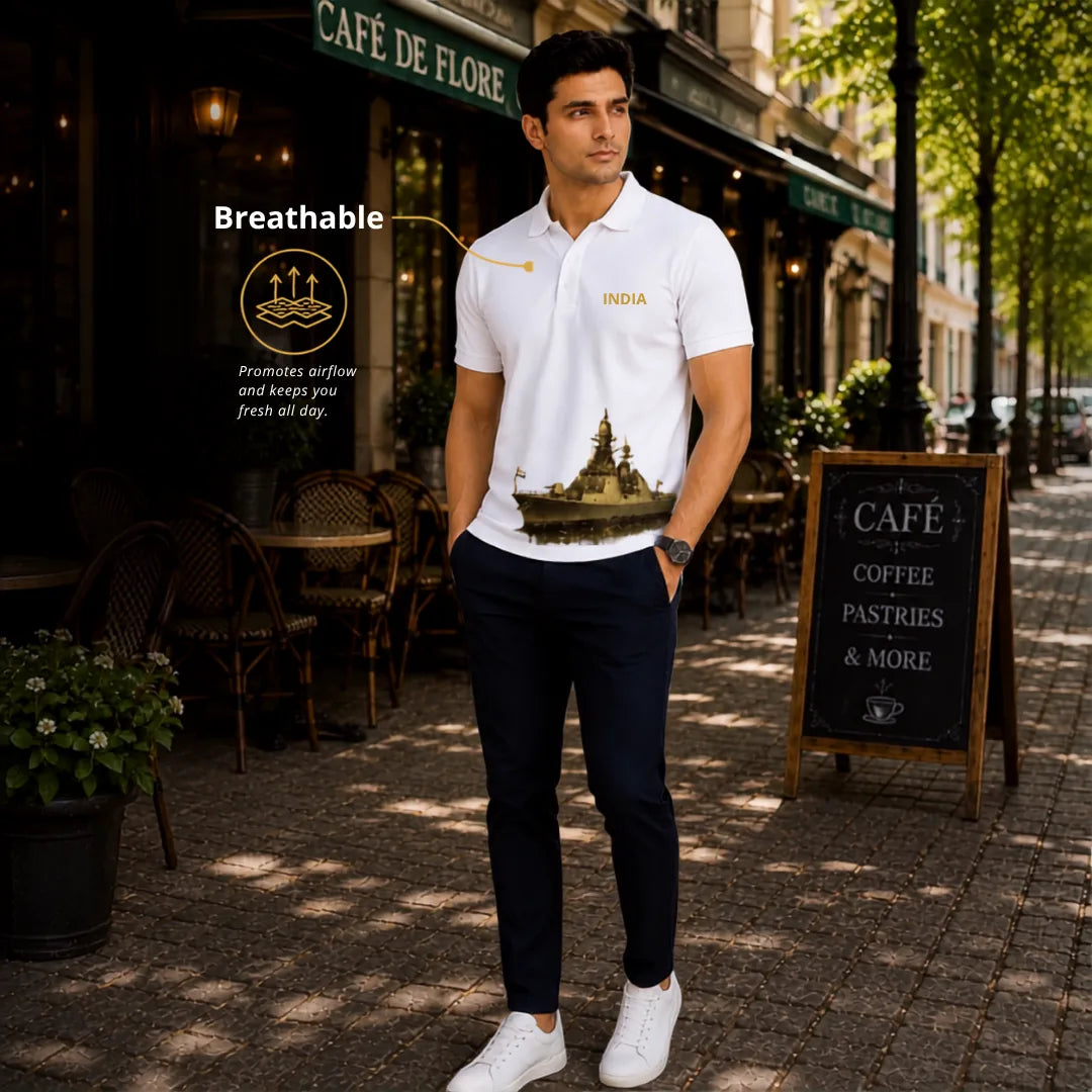 Patriotic India Naval Ship Polo for Men - 210 GSM Breathable T-Shirt