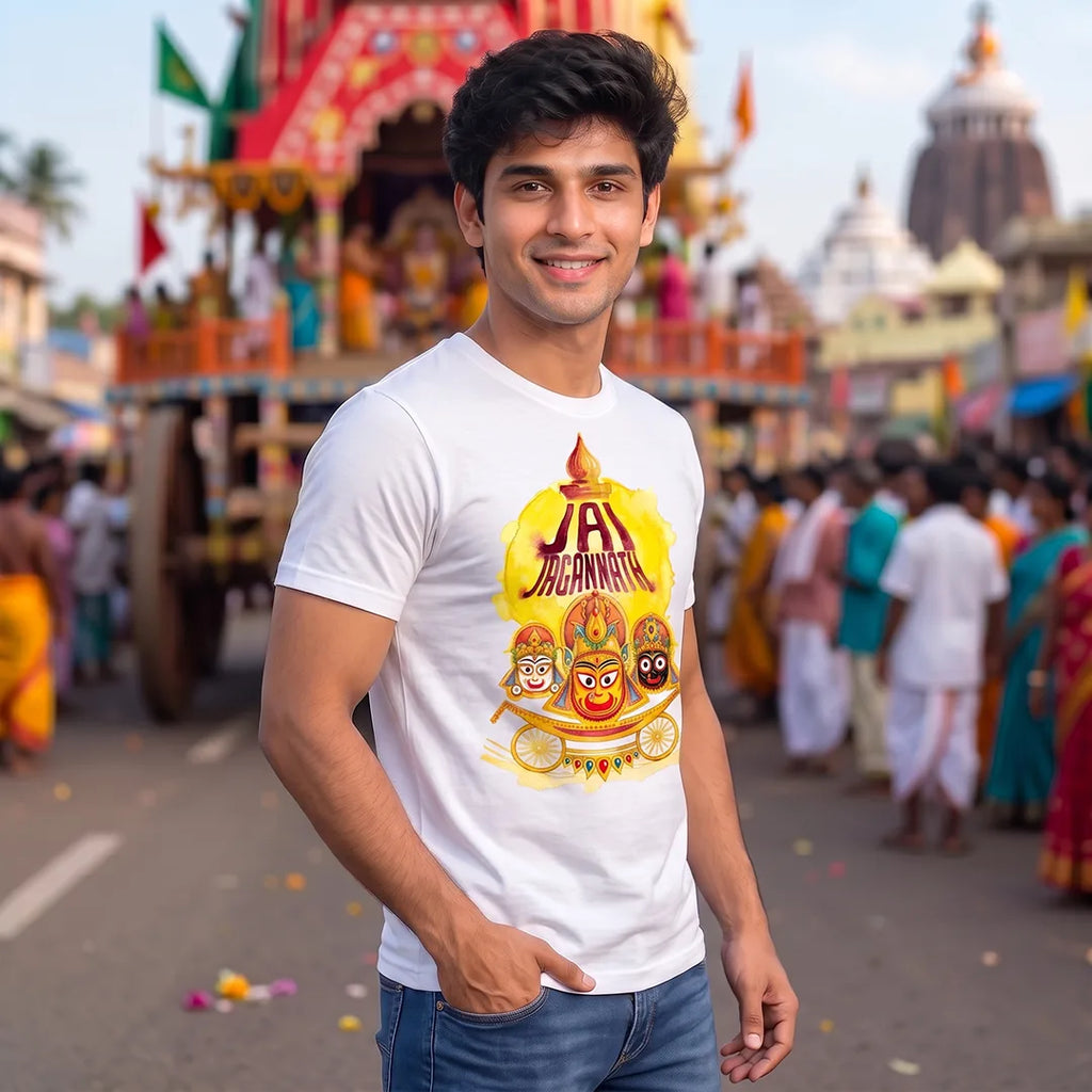 Men's Pure Cotton Jai Jagannath Holy Trinity Graphic Printed T-Shirt