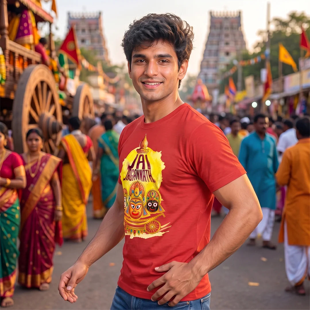 Men's Pure Cotton Jai Jagannath Holy Trinity Graphic Printed T-Shirt