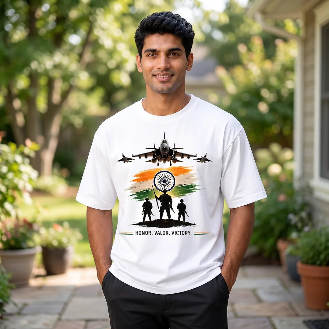 Men's Oversized Graphic T-Shirt - "Guardians of the Skies" IAF Tribute, 240 GSM Pure Cotton