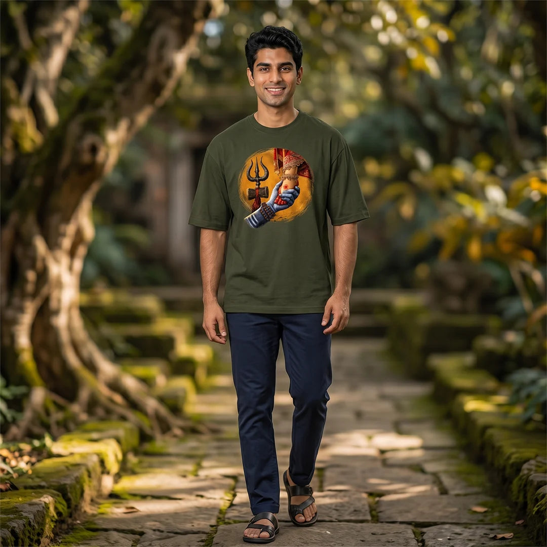 Premium Mahadev & Parvati Oversized Pure Cotton T-Shirt | 240 GSM Heavyweight Divine Graphic Tee