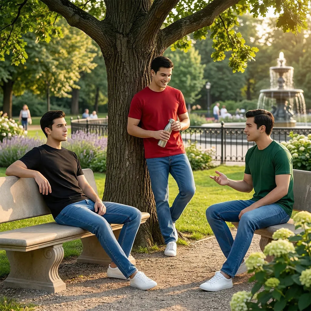 Premium Men’s Round Neck Pure Cotton T-Shirt Combo – 180 GSM Biowashed Regular Fit Half Sleeve Tees (Pack of 3)