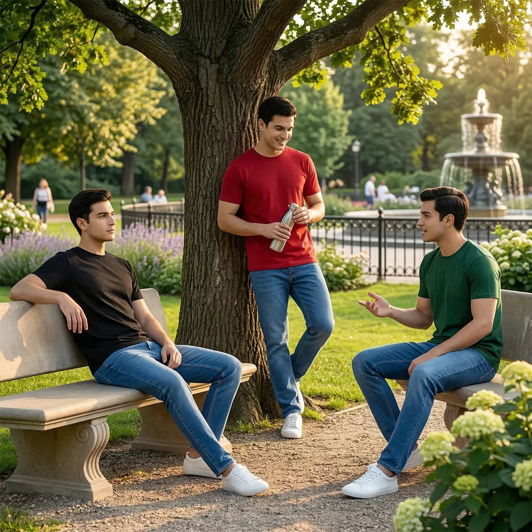 Premium Men’s Round Neck Pure Cotton T-Shirt Combo – 180 GSM Biowashed Regular Fit Half Sleeve Tees (Pack of 3)