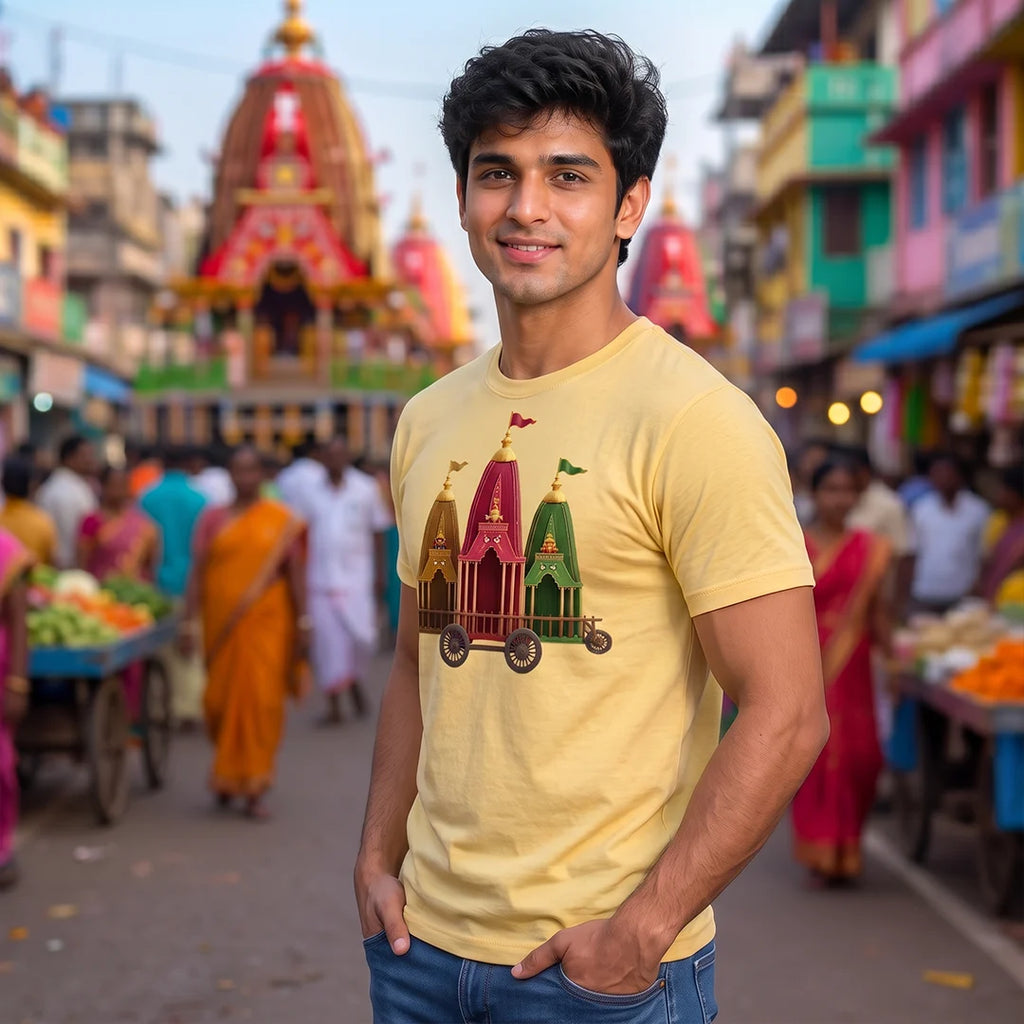 Premium Men's Pure Cotton Jagannath Puri Rath Yatra Chariot Graphic T-Shirt