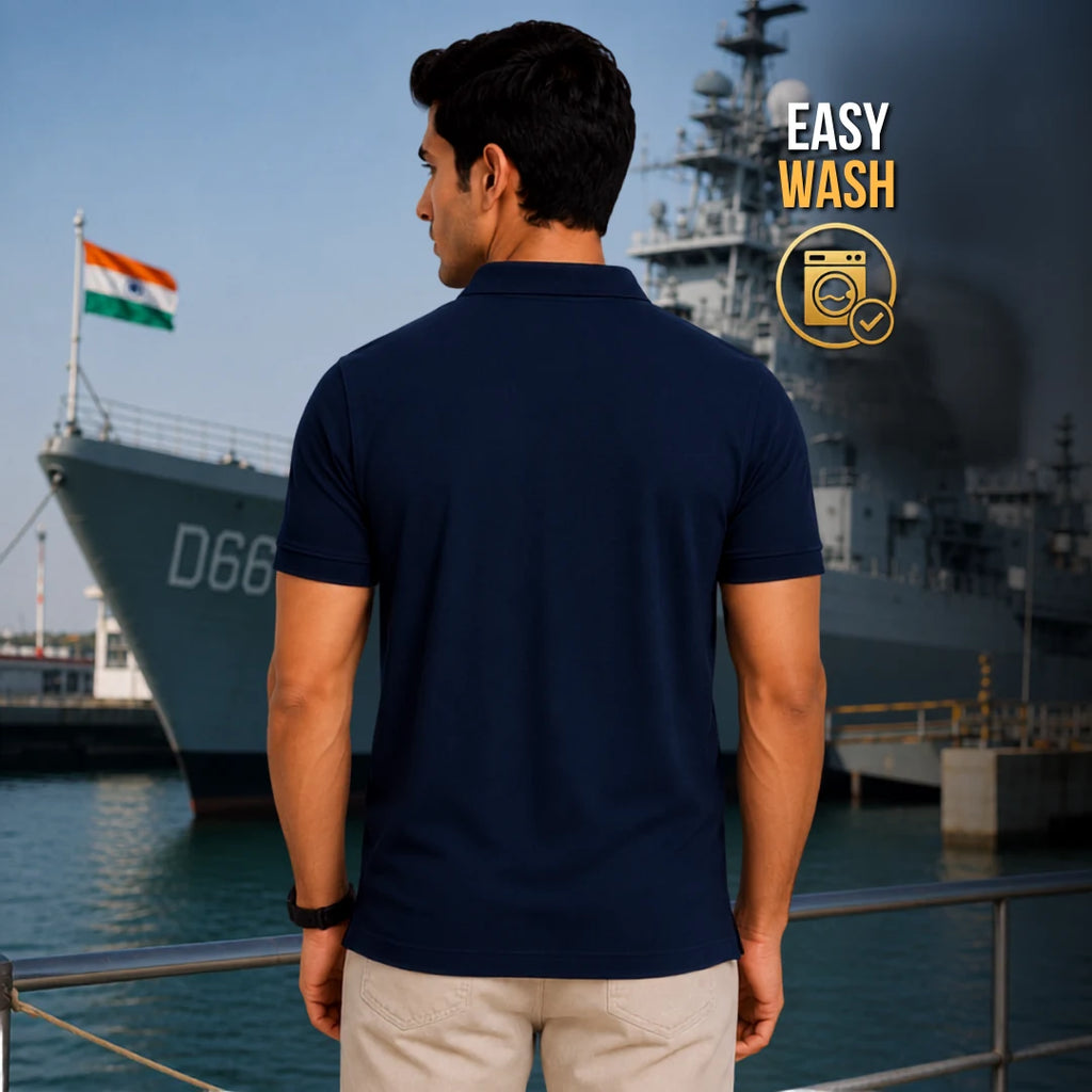 Excello Men's Indian Navy Tribute Polo T-Shirt | 210 GSM Nano Poly Regular Fit