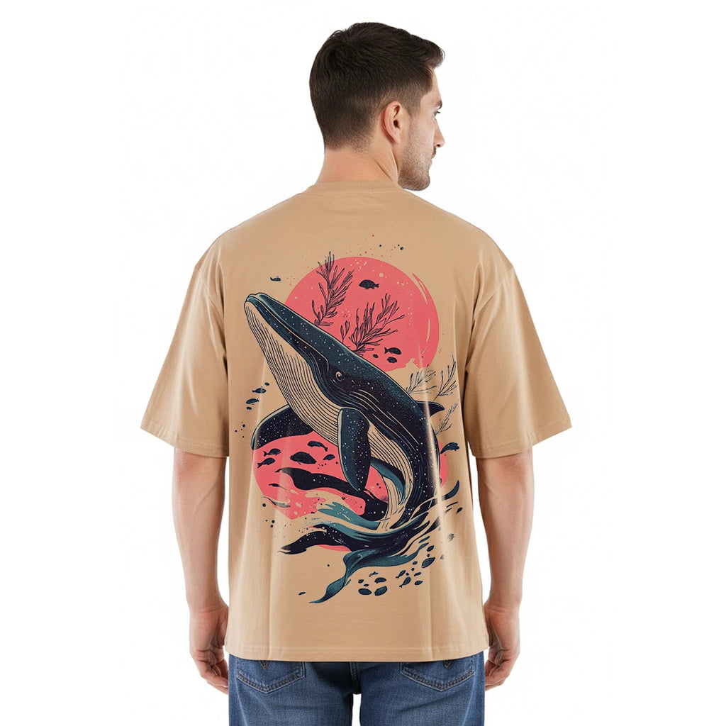 Premium 100% Cotton Oversized Graphic T-Shirt | Relaxed Fit Heavyweight Tee with "Big Whale" Back Print