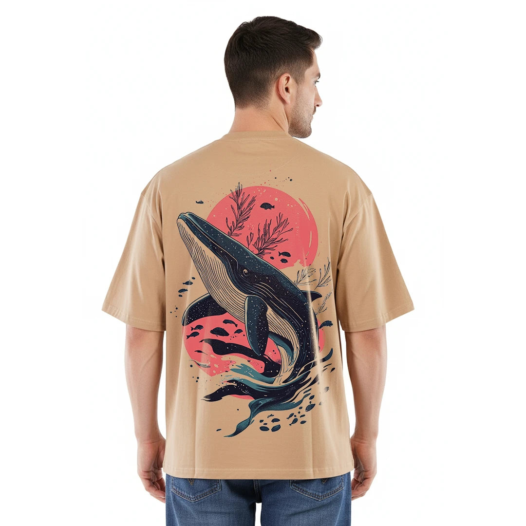 Premium 100% Cotton Oversized Graphic T-Shirt | Relaxed Fit Heavyweight Tee with "Big Whale" Back Print